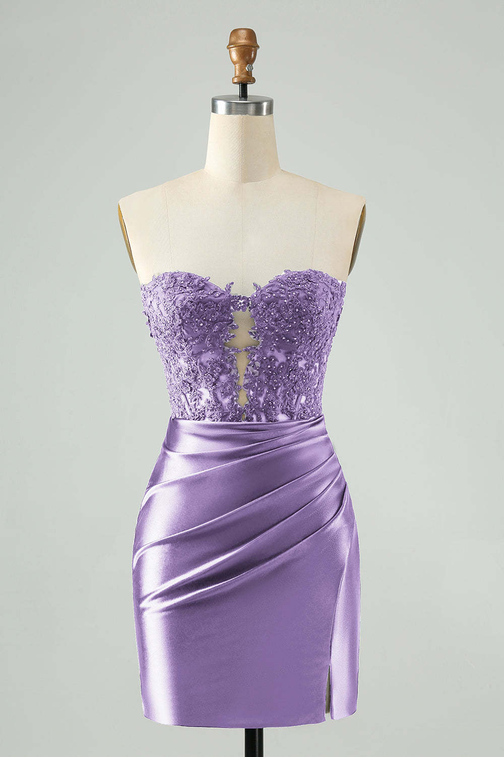 Sparkly Navy Bodycon Strapless Hollow Out Homecoming Dress with Slit