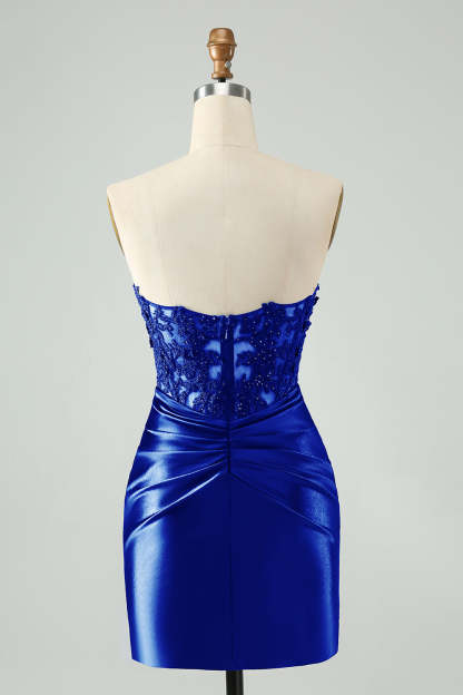 Sparkly Navy Bodycon Strapless Hollow Out Homecoming Dress with Slit