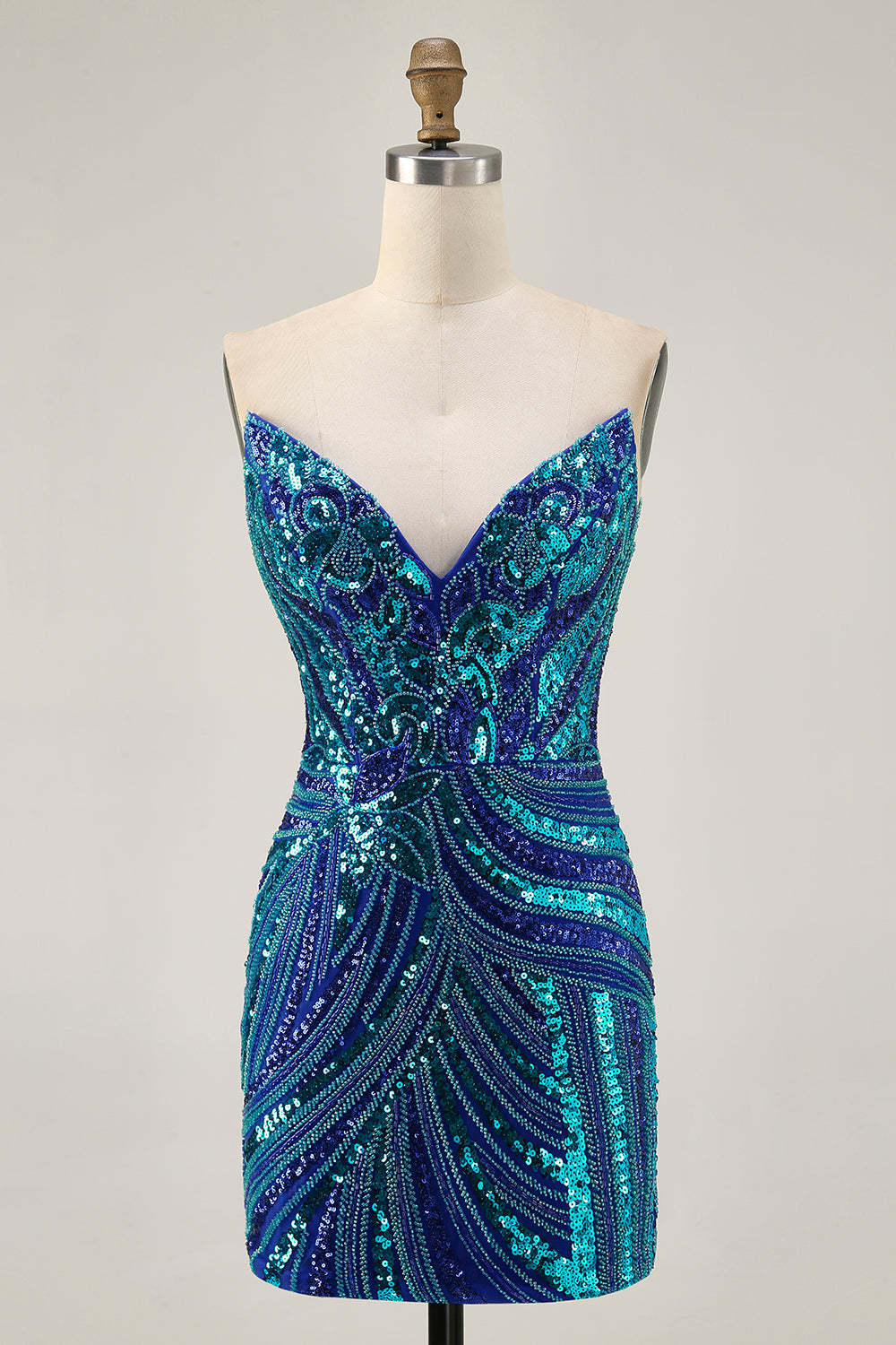 Sparkly Royal Blue Bodycon Strapless Sequins Tight Homecoming Dress