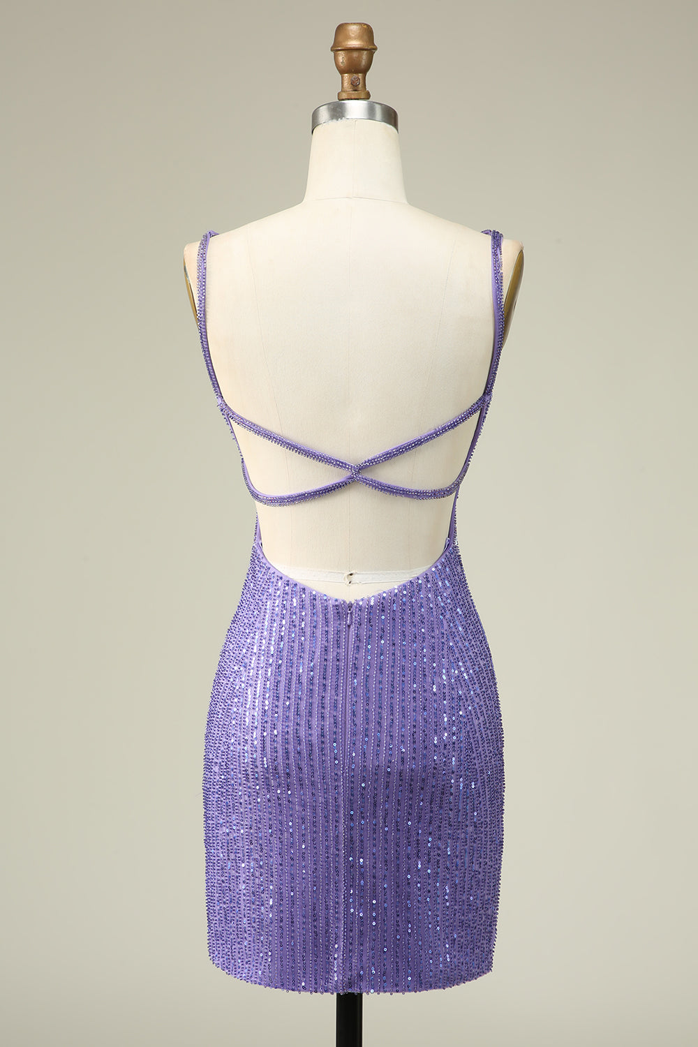 Purple Sheath Spaghetti Straps Sequins Short Homecoming Dress