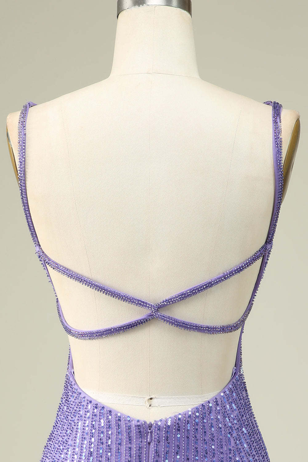 Purple Sheath Spaghetti Straps Sequins Short Homecoming Dress