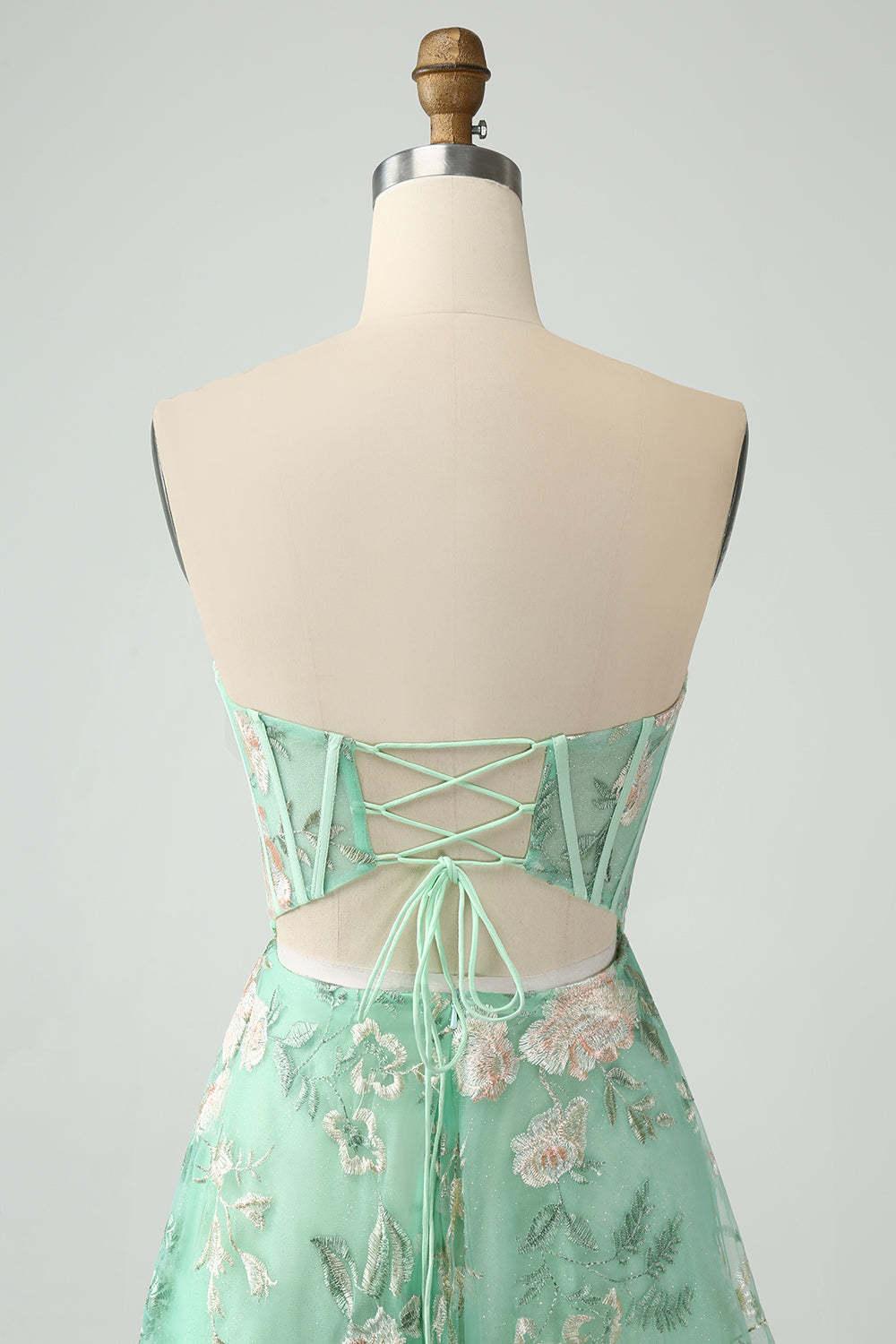 Modecrush Light Green A-Line Strapless Corset Prom Dress with Embroider