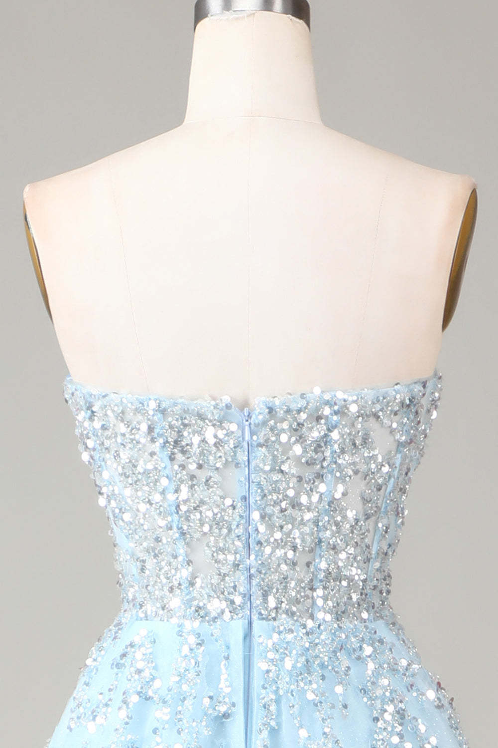 Modecrush Corset Blue Strapless A Line Prom Dress with Slit-App