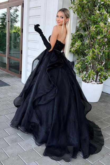 Modecrush Black Strapless Ball Gown Formal Evening Dress