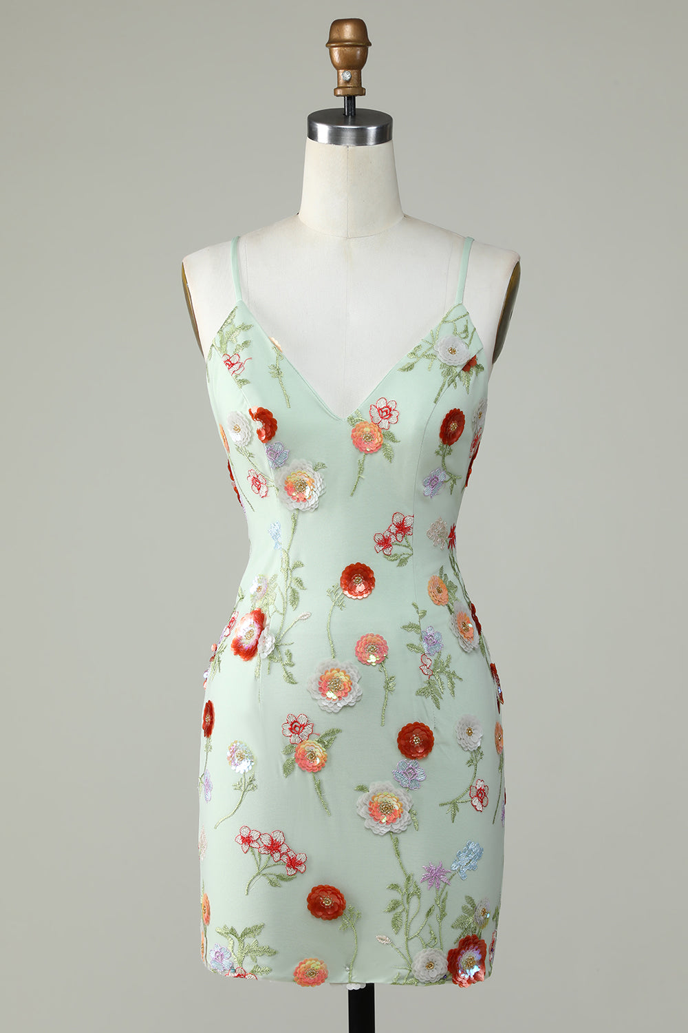 Modecrush Spaghetti Straps Olive Sequins Backless Dress