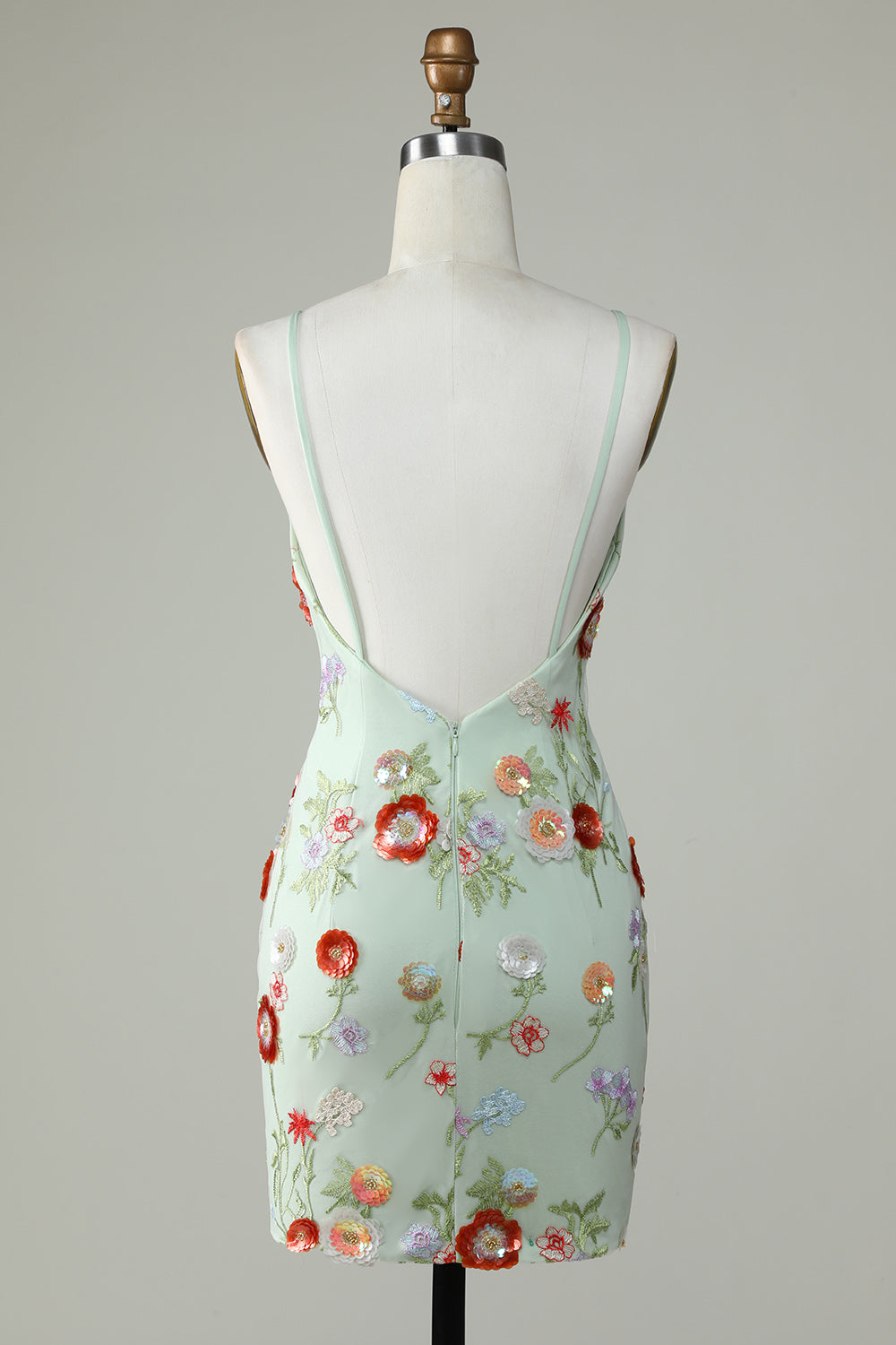 Modecrush Spaghetti Straps Olive Sequins Backless Dress