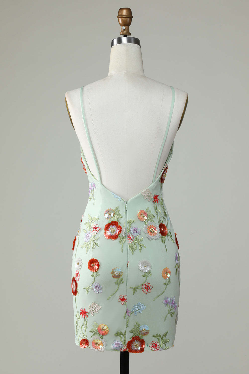 Modecrush Spaghetti Straps Olive Sequins Backless Dress