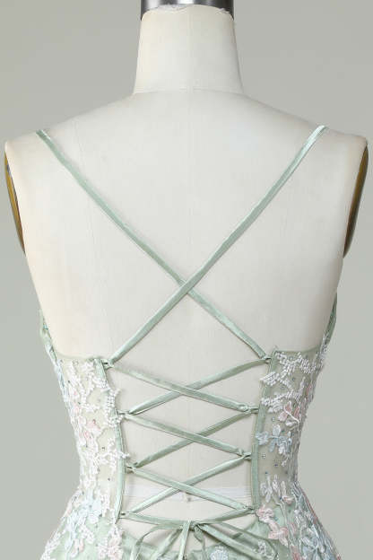 Modecrush Dusty Sage Green Spaghetti Straps Dress With Criss Cross Back