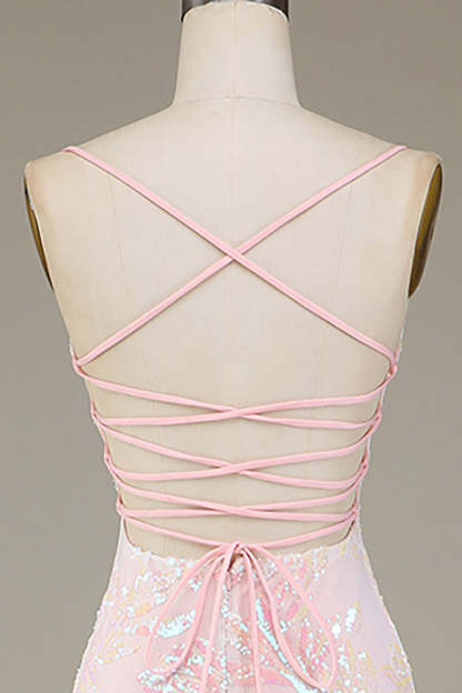 Modecrush Mermaid Sparkly Pink Prom Dress with Slit