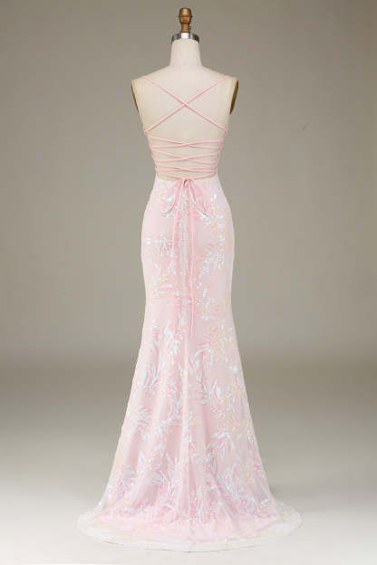 Modecrush Mermaid Sparkly Pink Prom Dress with Slit