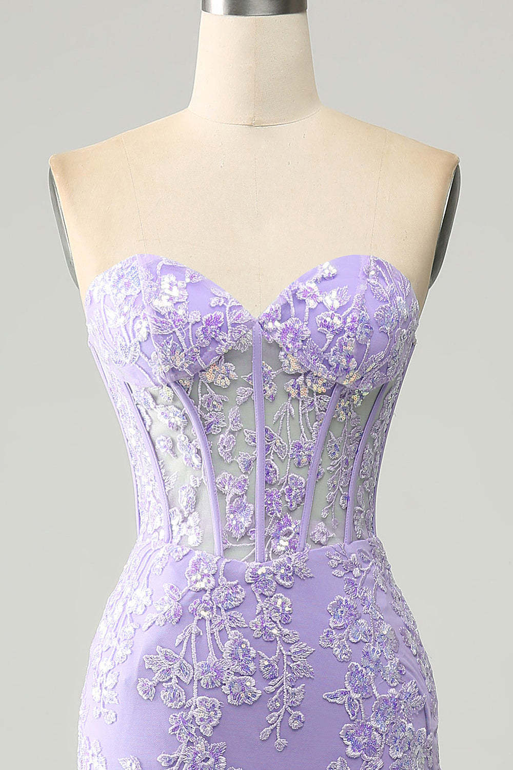 Modecrush Light Blue Mermaid Sweetheart Corset Appliques Prom Dress With Side Slit