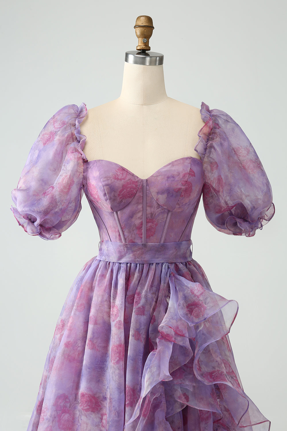 Modecrush Purple A Line Square Neck Corset Prom Dress With Slit