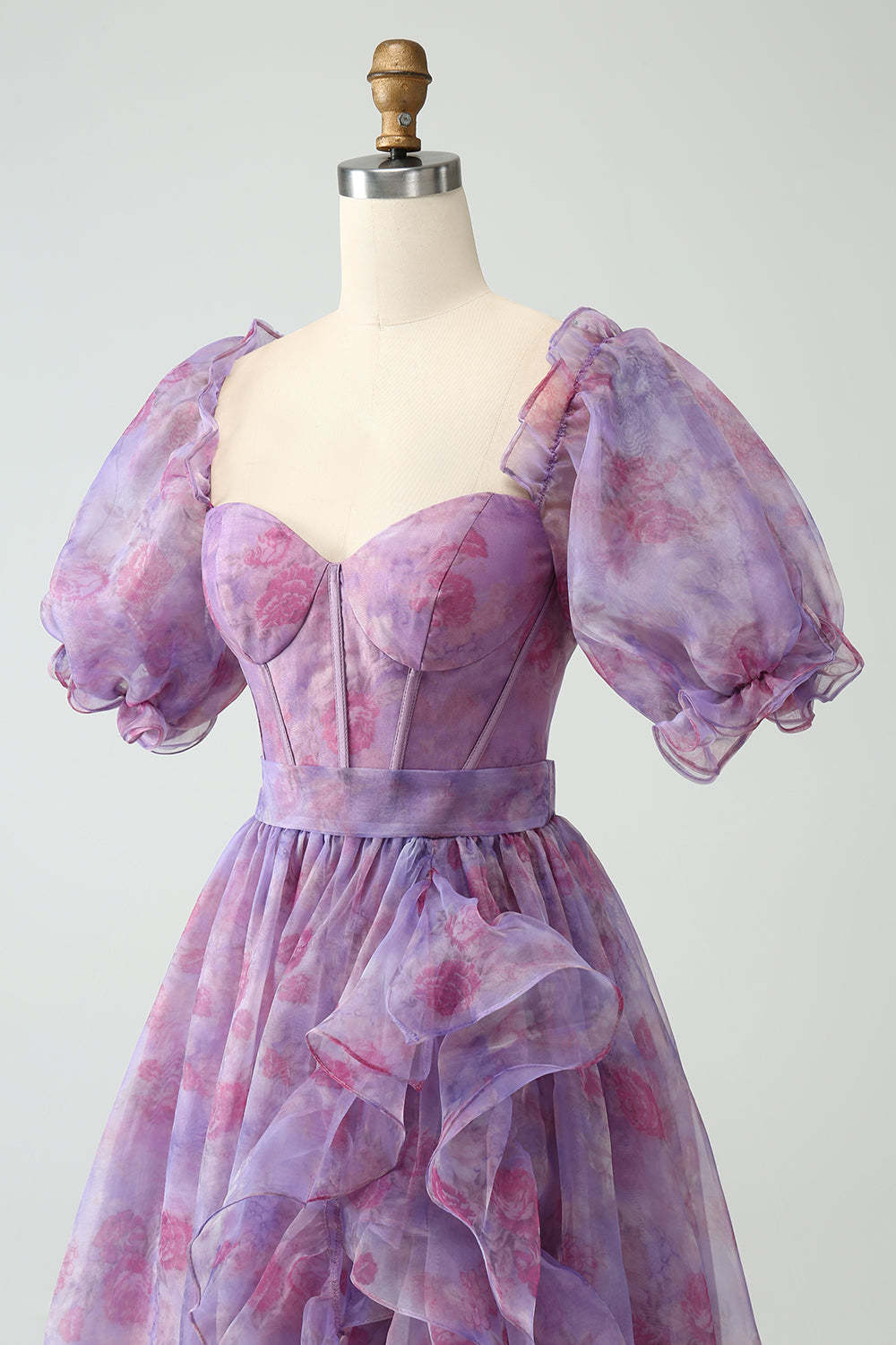 Modecrush Purple A Line Square Neck Corset Prom Dress With Slit