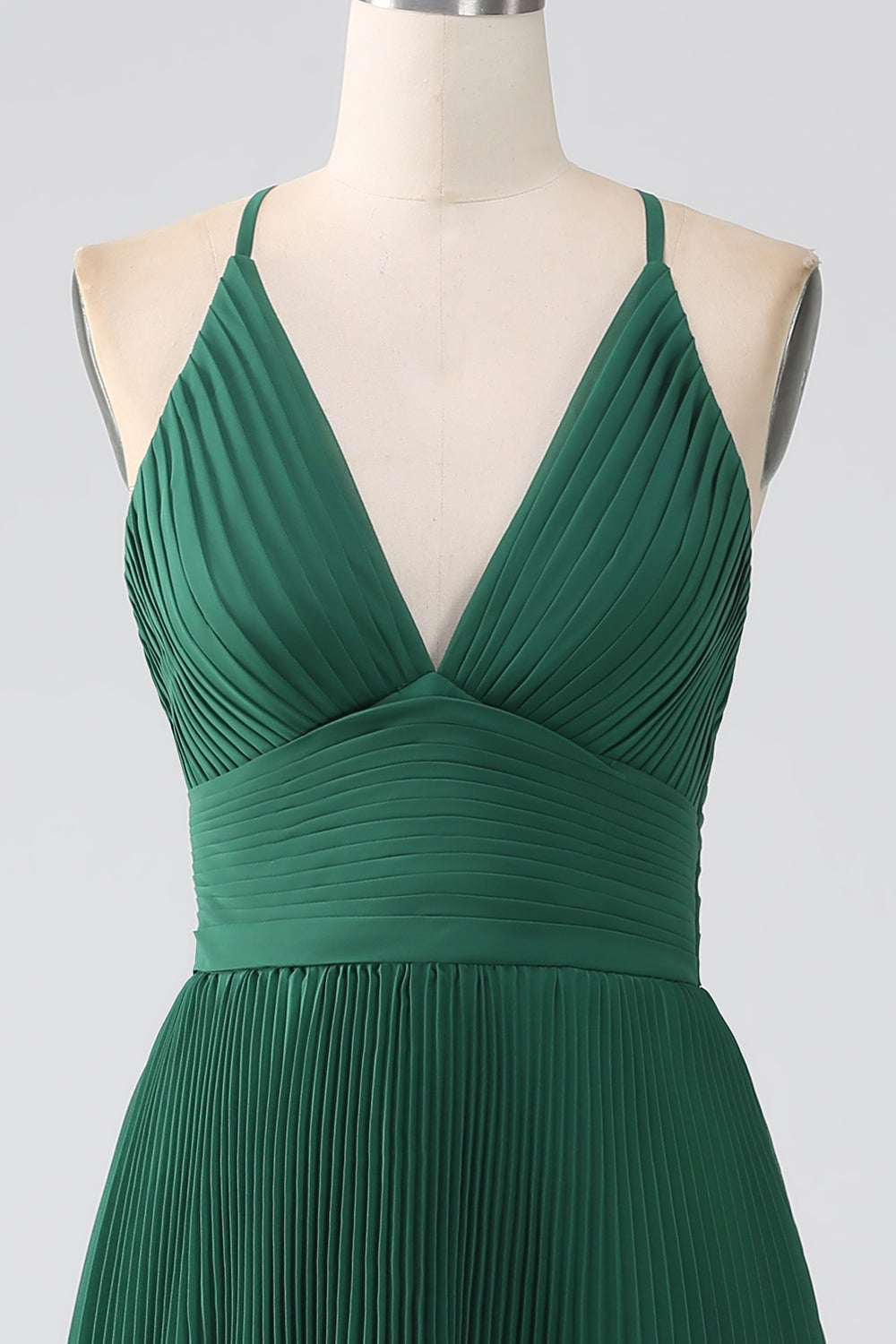 A-Line Dark Green Tiered Chiffon Pleated Formal Dress