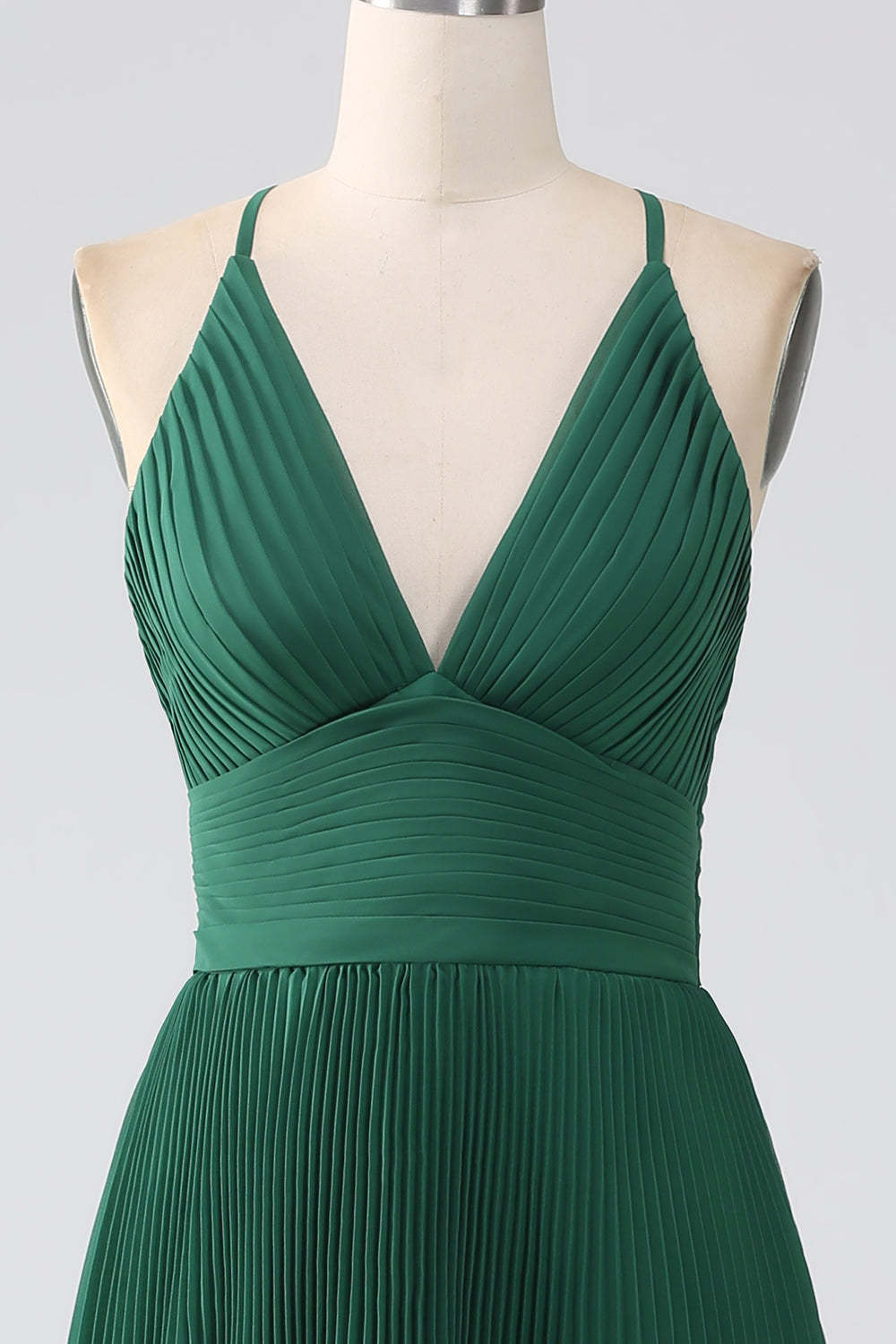 A-Line Dark Green Tiered Chiffon Pleated Formal Dress
