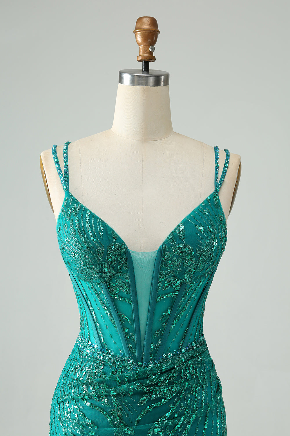 Sequined Sparkly Dark Green Corset Homecoming Dress