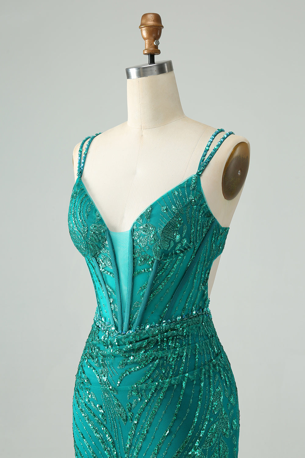 Sequined Sparkly Dark Green Corset Homecoming Dress