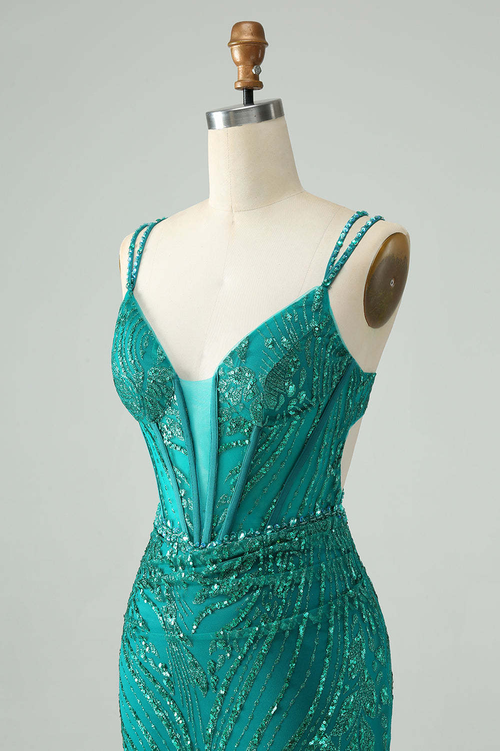 Sequined Sparkly Dark Green Corset Homecoming Dress