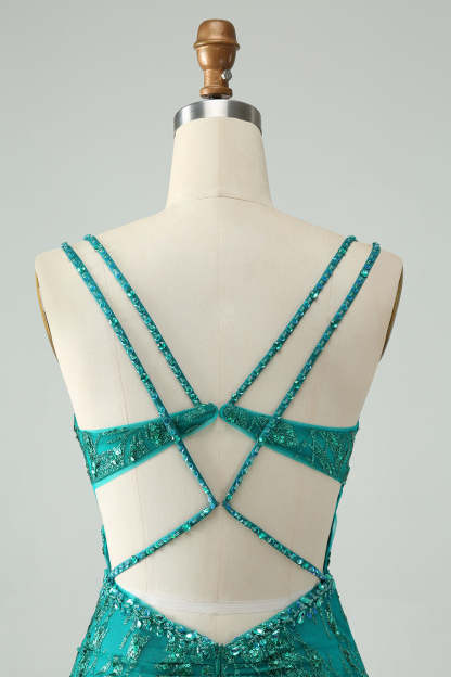 Sequined Sparkly Dark Green Corset Homecoming Dress