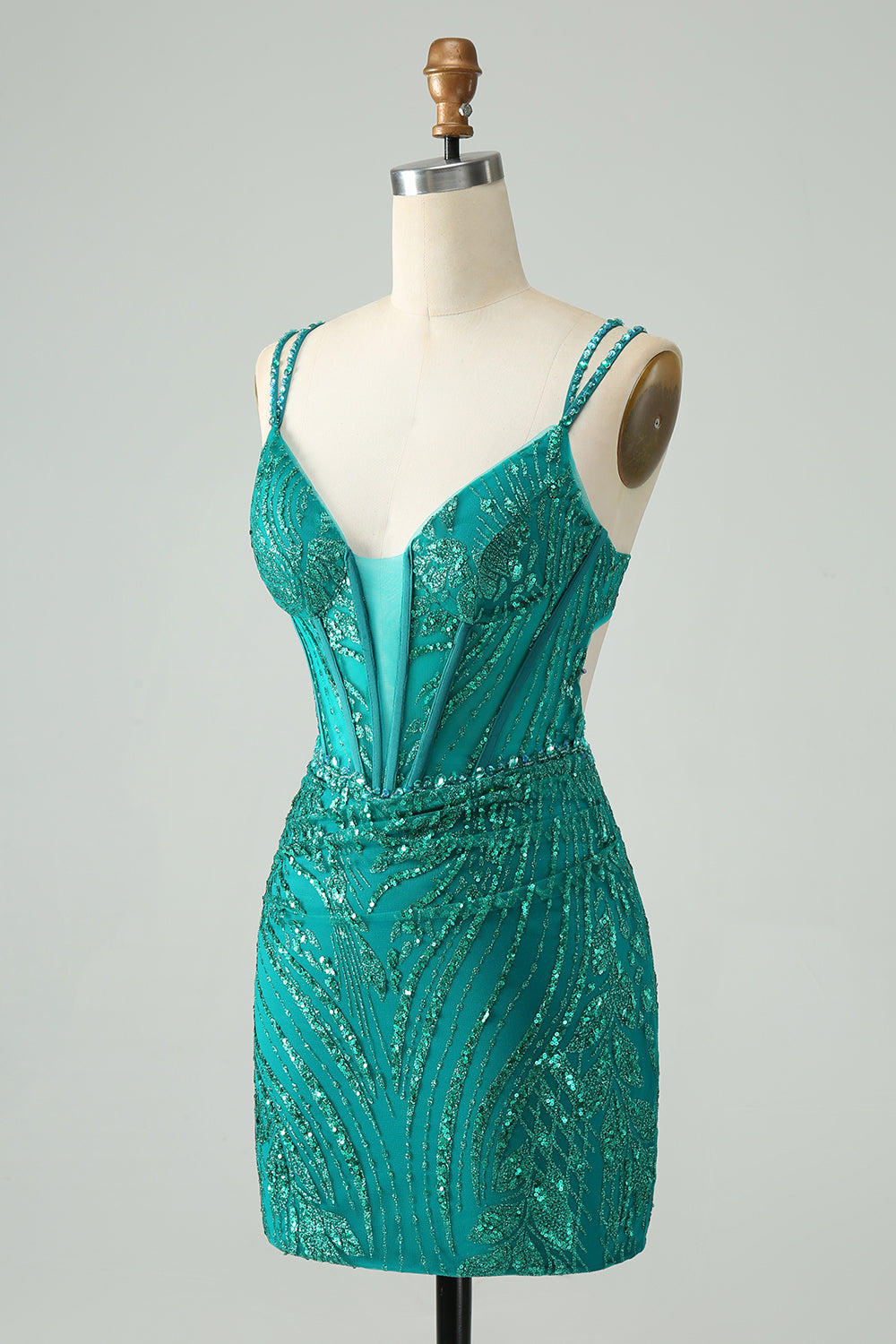Sequined Sparkly Dark Green Corset Homecoming Dress
