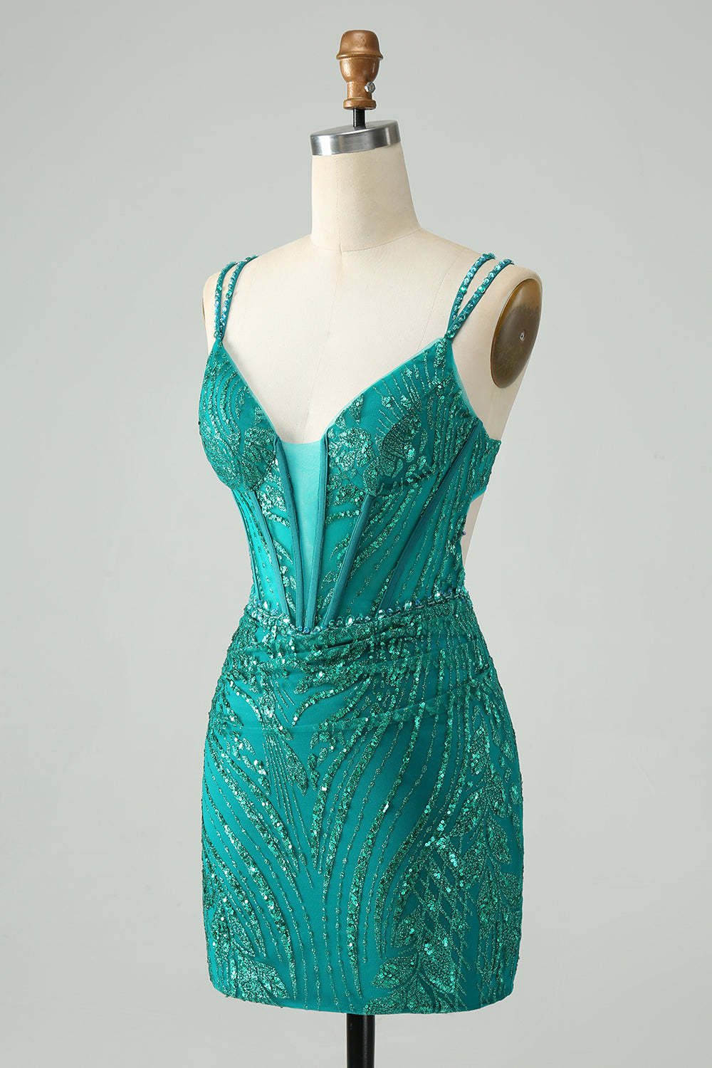 Sequined Sparkly Dark Green Corset Homecoming Dress