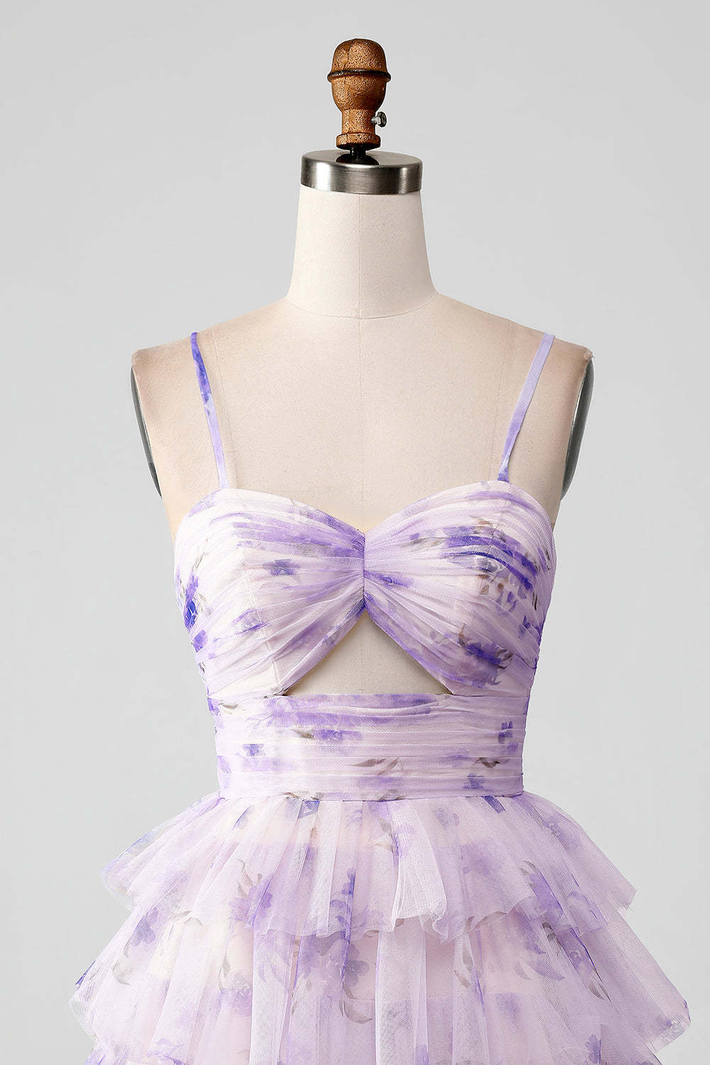 Modecrush Lavender Flower A Line Spaghetti Straps Tiered Pleated Homecoming Dress
