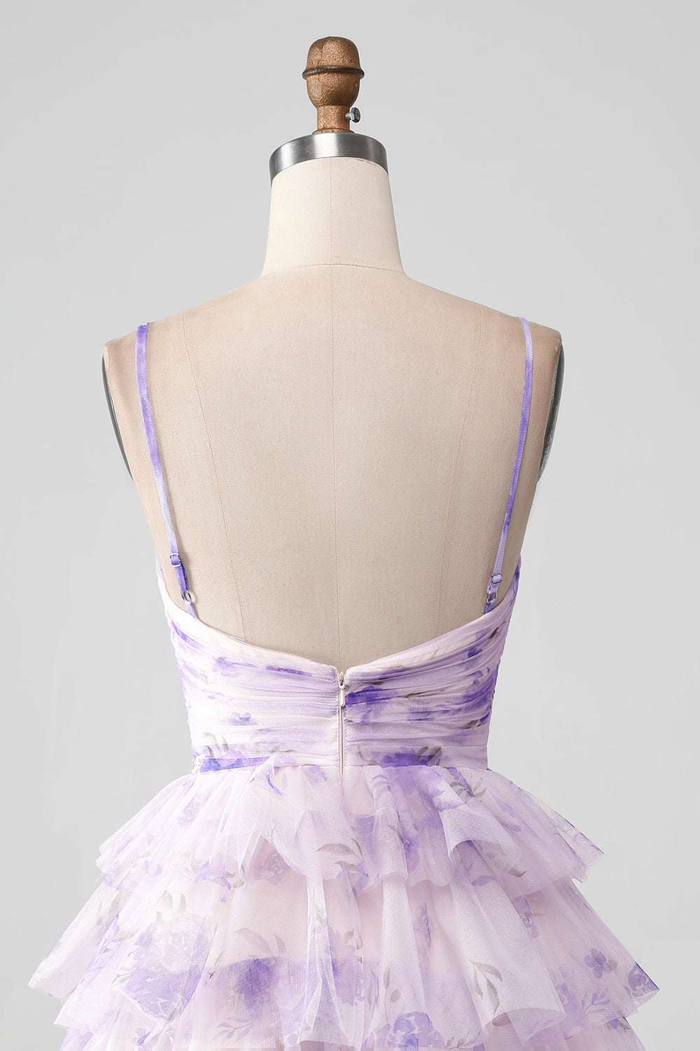 Modecrush Lavender Flower A Line Spaghetti Straps Tiered Pleated Homecoming Dress