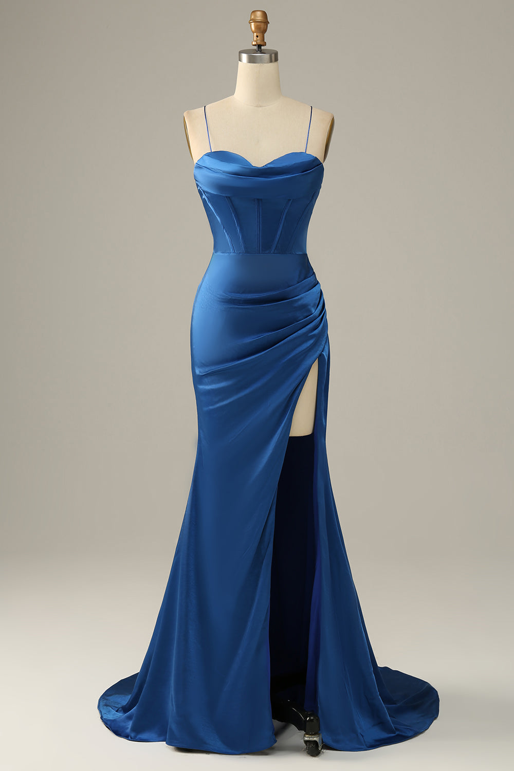Royal Blue Spaghetti Straps Mermaid Wedding Guest Dress with Slit