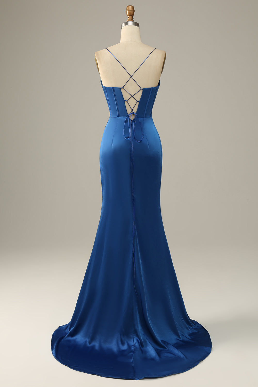 Royal Blue Spaghetti Straps Mermaid Wedding Guest Dress with Slit