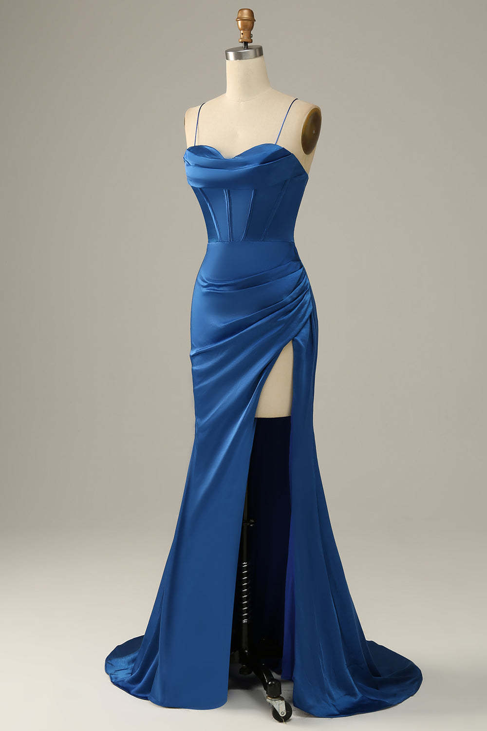 Royal Blue Spaghetti Straps Mermaid Wedding Guest Dress with Slit