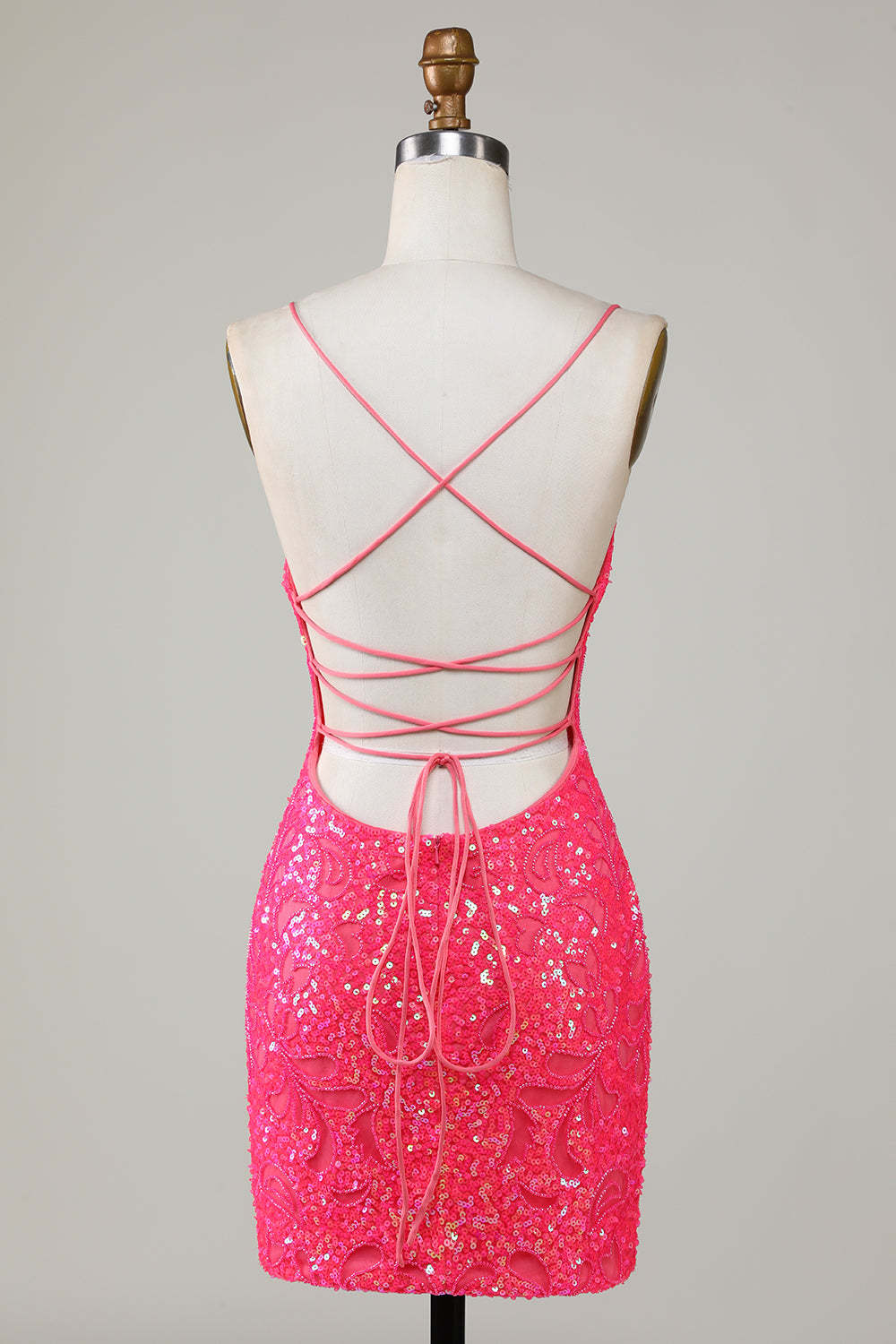 Modecrush Unique Sparkly Fuchsia Beaded Tight Homecoming Dress