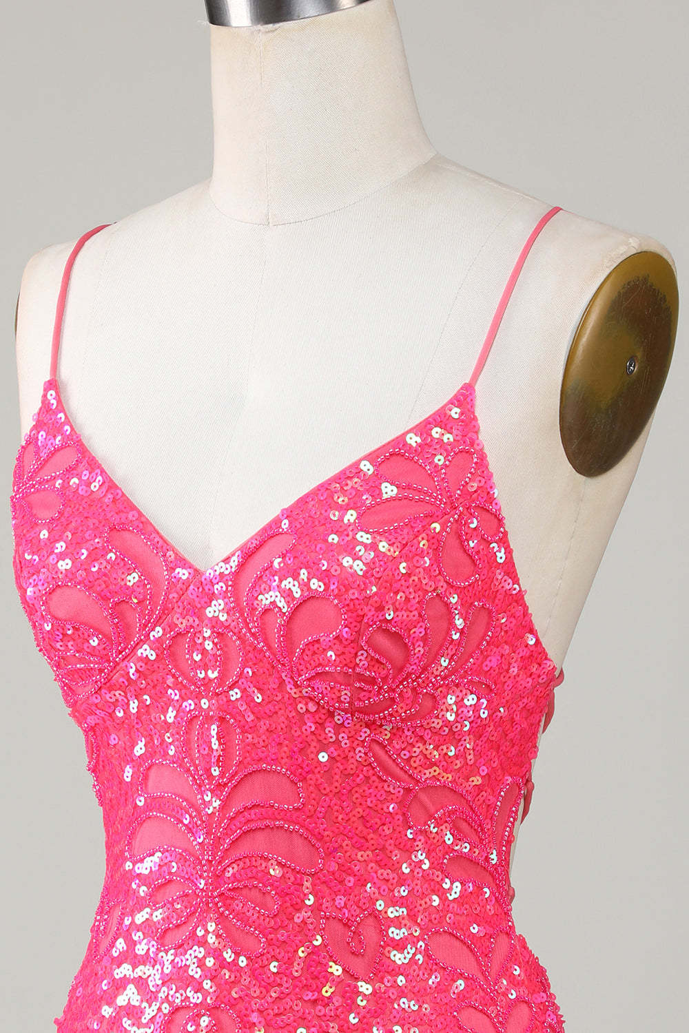 Modecrush Unique Sparkly Fuchsia Beaded Tight Homecoming Dress