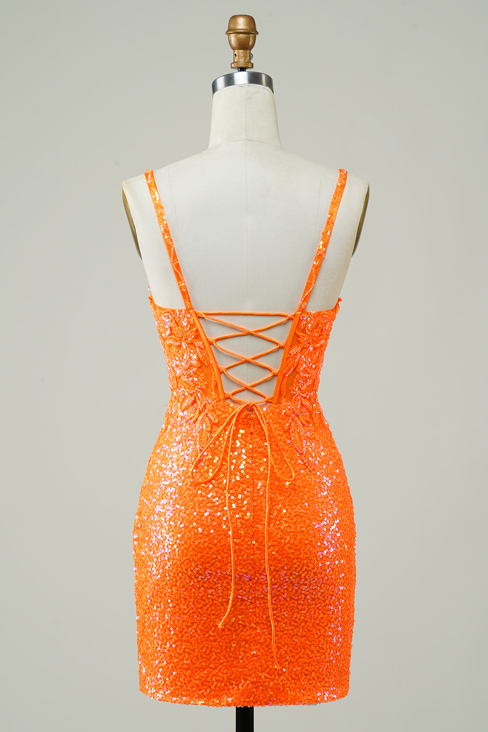Modecrush Glitter Orange Tight Corset Lace Up Back Sequin Beading Dress