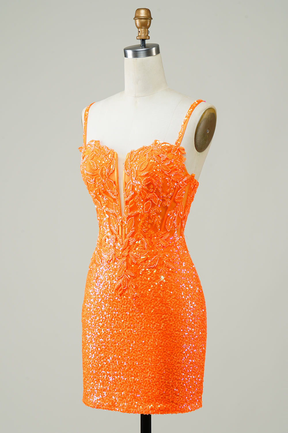 Modecrush Glitter Orange Tight Corset Lace Up Back Sequin Beading Dress