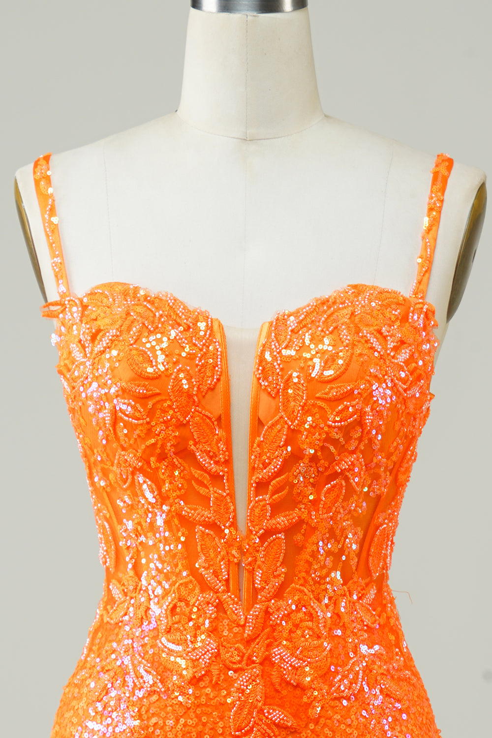 Modecrush Glitter Orange Tight Corset Lace Up Back Sequin Beading Dress