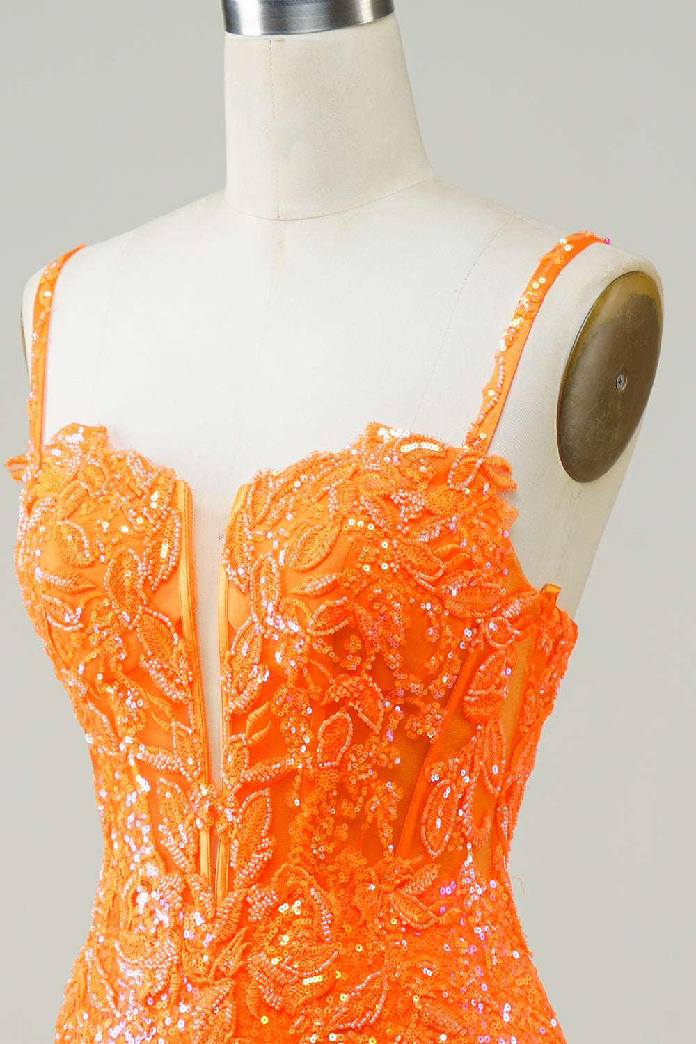 Modecrush Glitter Orange Tight Corset Lace Up Back Sequin Beading Dress