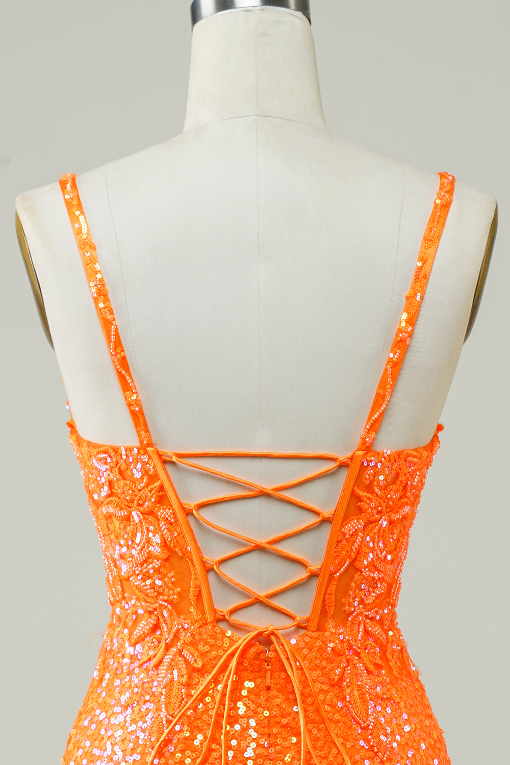 Modecrush Glitter Orange Tight Corset Lace Up Back Sequin Beading Dress