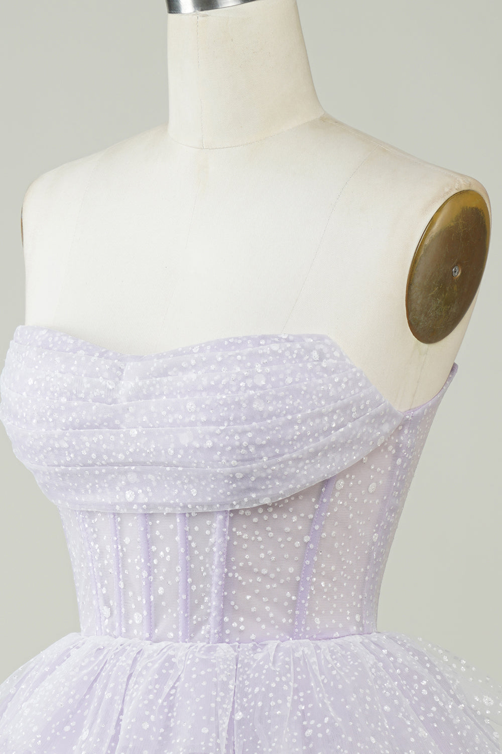 Sparkly Light Purple Strapless Corset Polka Dots Tiered Cute Homecoming Dress
