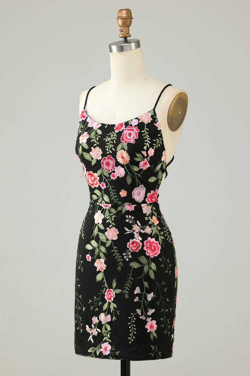 Modecrush Black Spaghetti Straps Homecoming Dress With Appliques