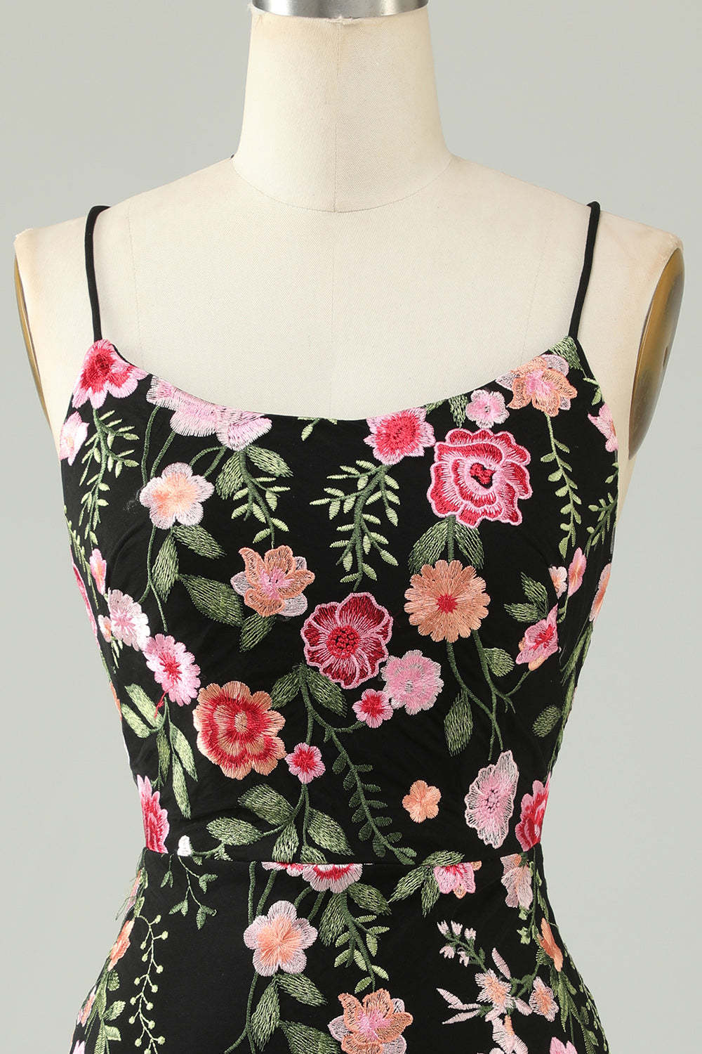 Modecrush Black Spaghetti Straps Homecoming Dress With Appliques