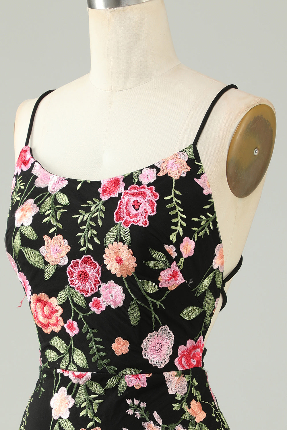 Modecrush Black Spaghetti Straps Homecoming Dress With Appliques