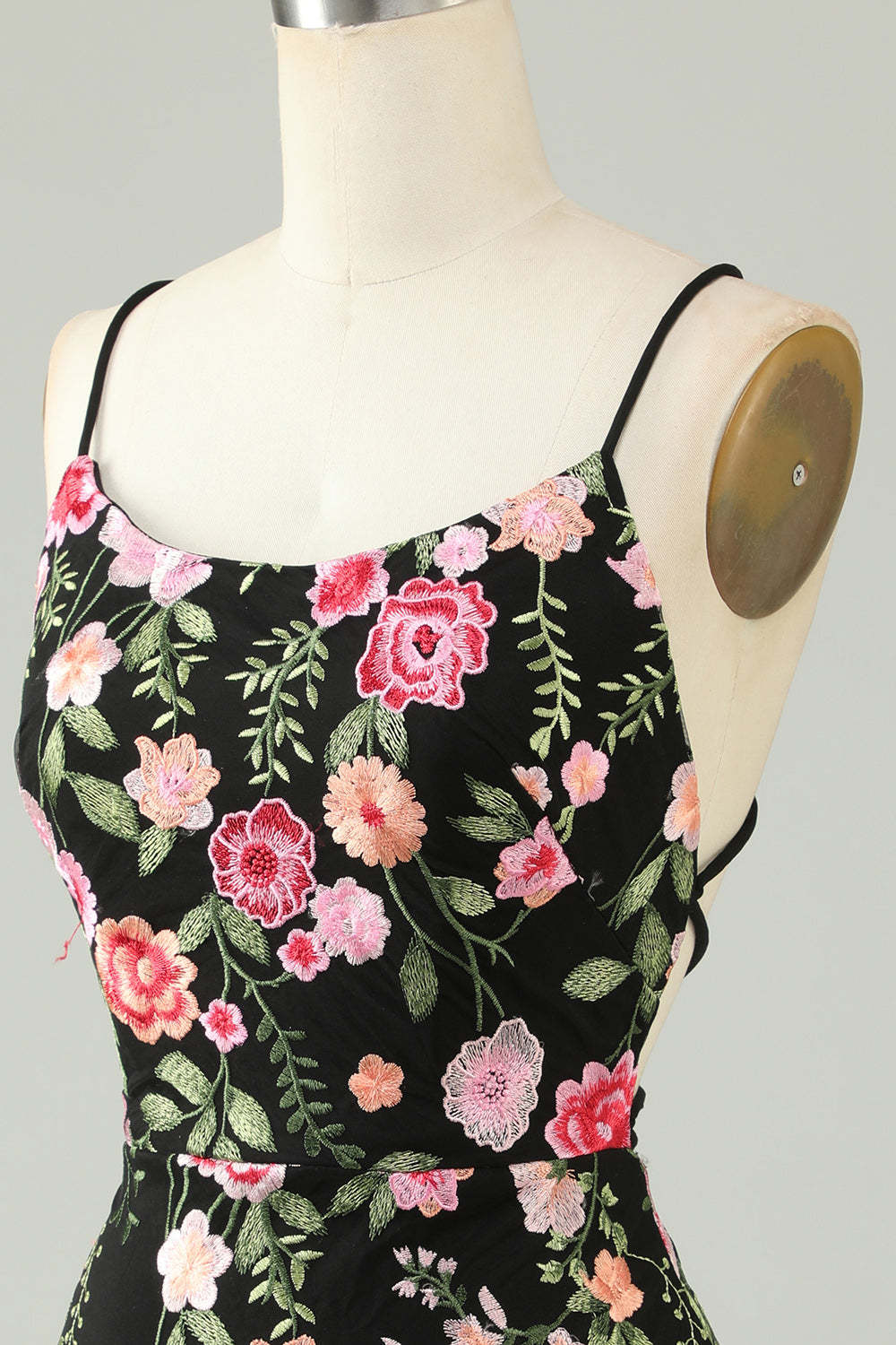 Modecrush Black Spaghetti Straps Homecoming Dress With Appliques