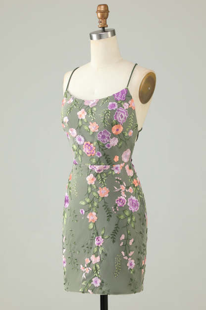 Modecrush Black Spaghetti Straps Homecoming Dress With Appliques