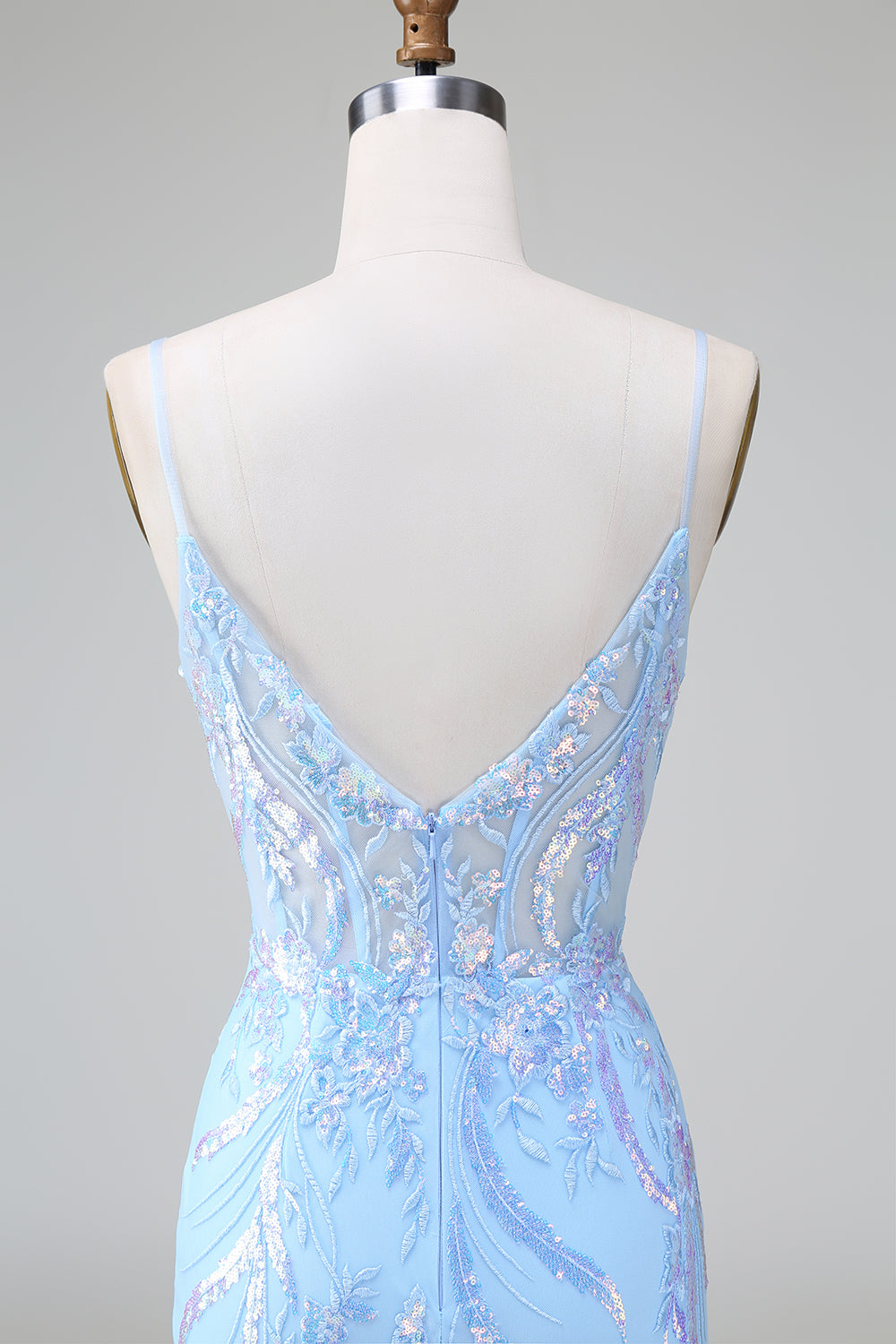 Homecoming Dress: Sparkly Lilac Blue Corset with Open Back & Embroidery