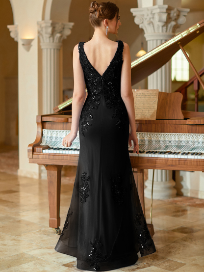 Modecrush sexy Deep V-neck Lace Sweep Mermaid Evening Dress