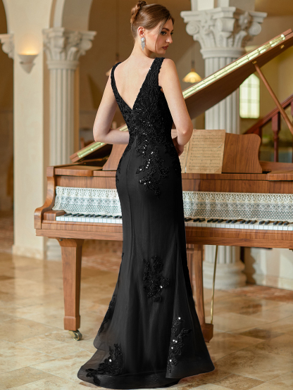 Modecrush sexy Deep V-neck Lace Sweep Mermaid Evening Dress