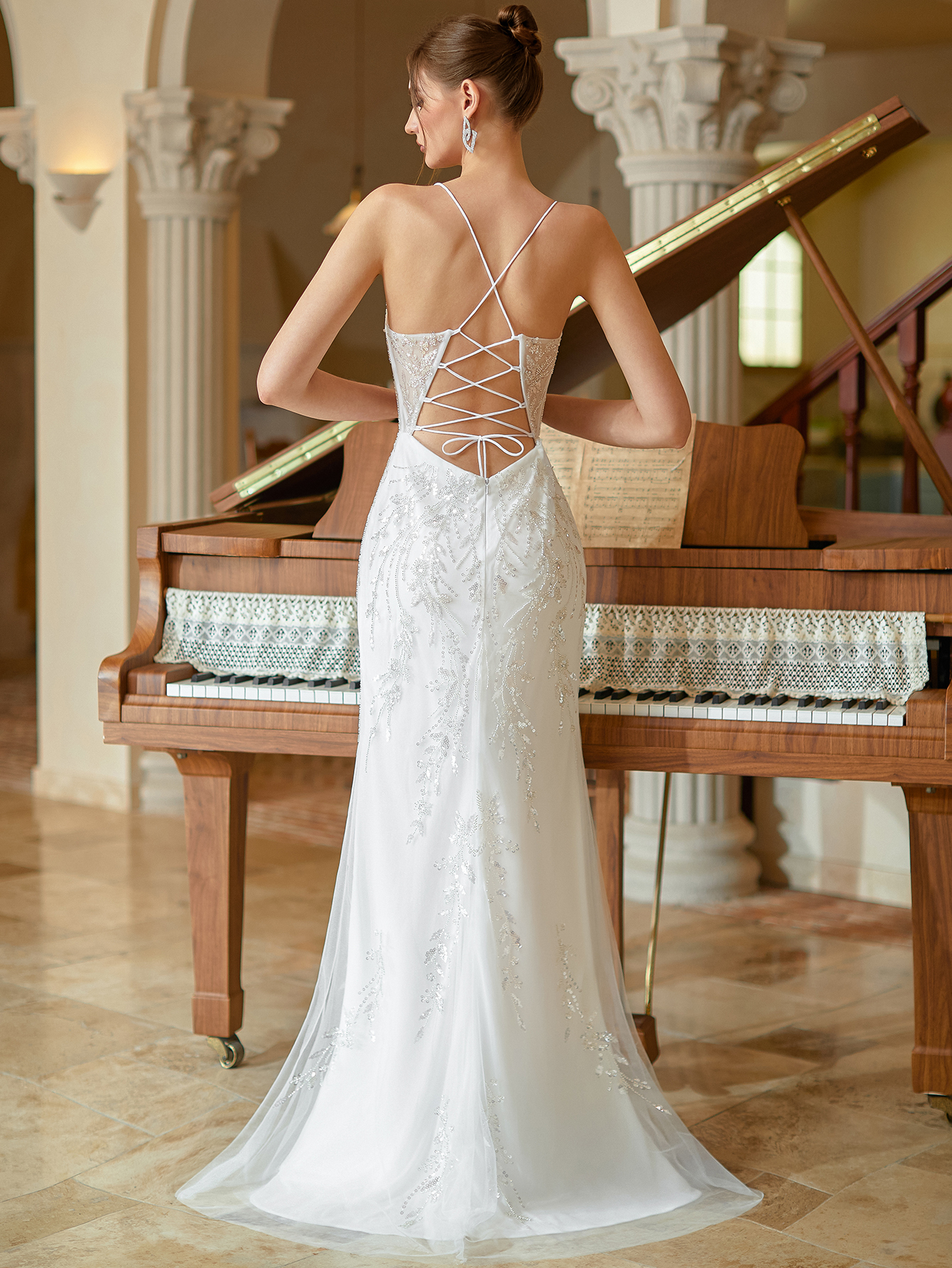 Modecrush Sexy Mermaid Spaghetti Straps V-Neck Maxi Evening Party Dress