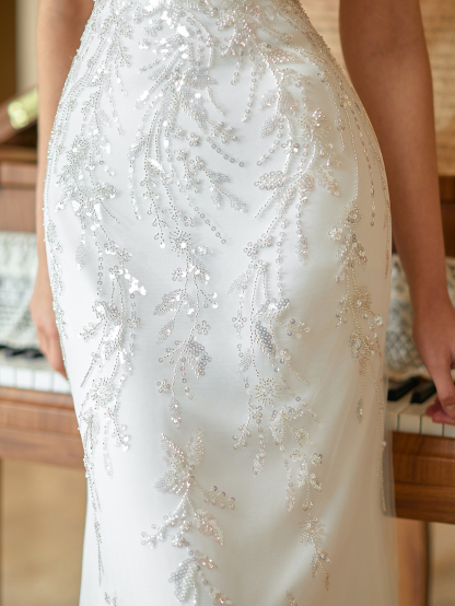 Modecrush Sexy Mermaid Spaghetti Straps V-Neck Maxi Evening Party Dress