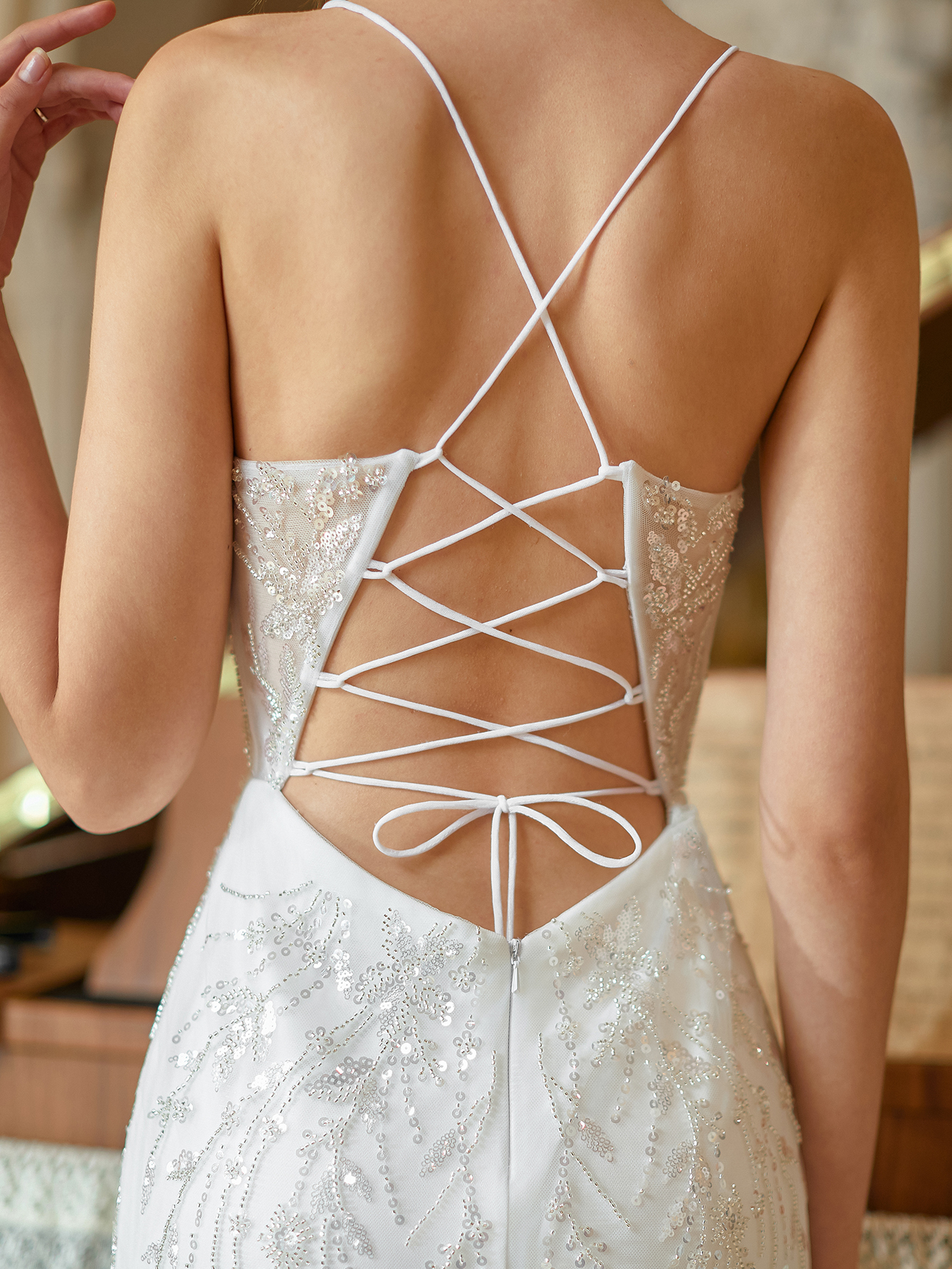 Modecrush Sexy Mermaid Spaghetti Straps V-Neck Maxi Evening Party Dress