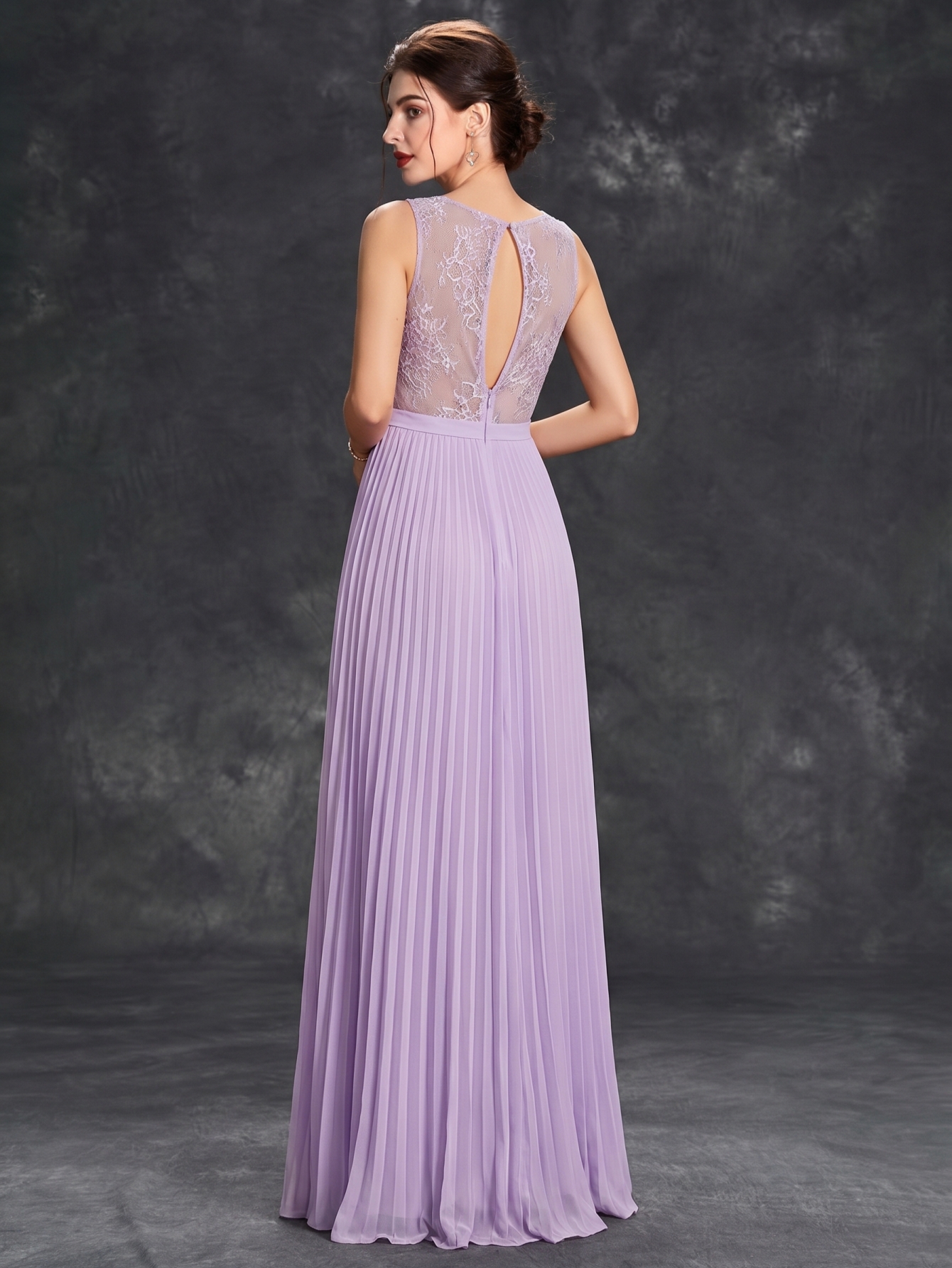 Leely Lavender Lace & Pleated Chiffon A-Line Bridesmaid Dress